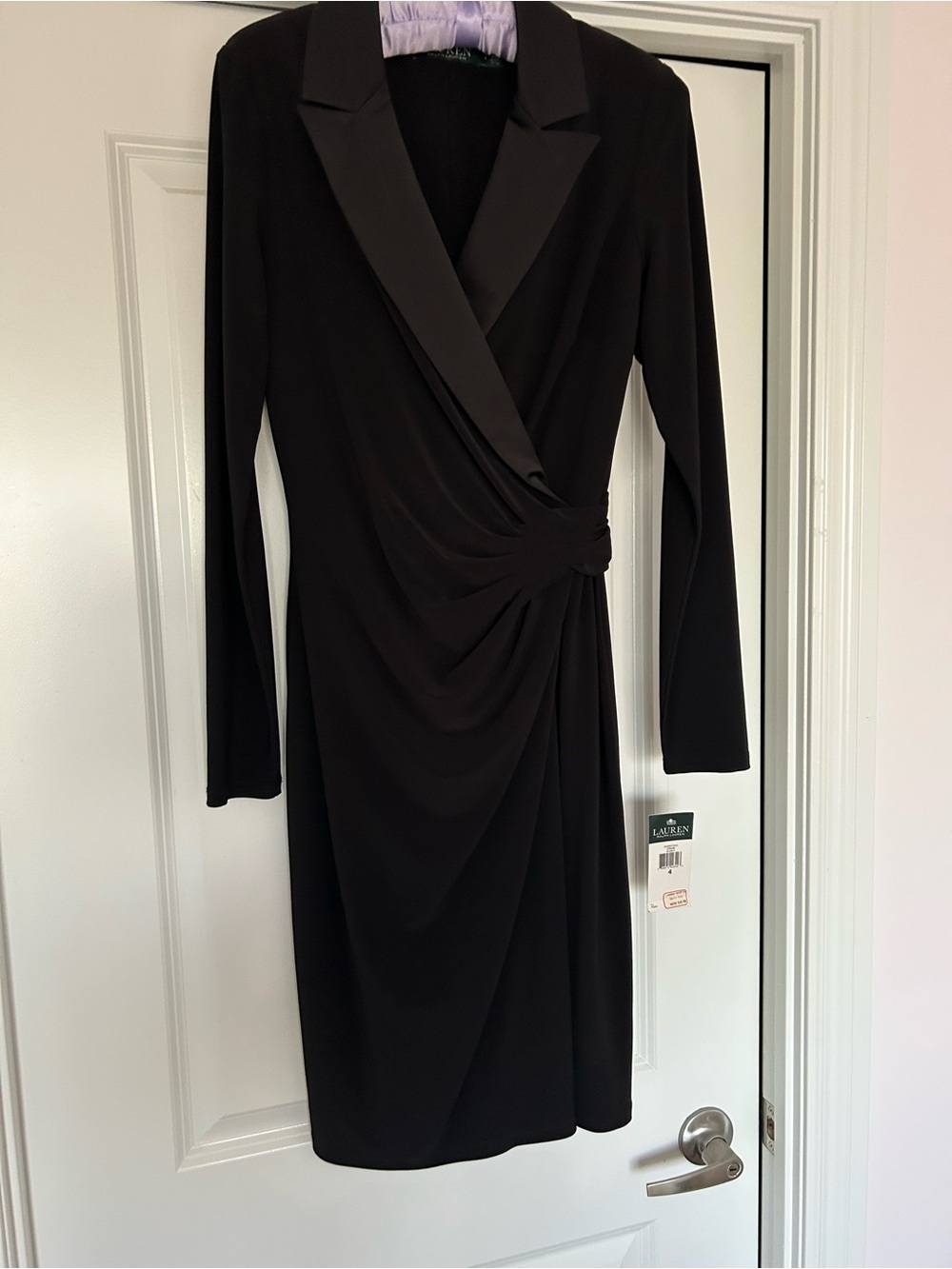 Ralph Lauren Black Long-Sleeve Draped Wrap Dress